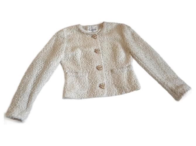 Autre Marque Francesco Ferri ivory jacket in curly wool Francesco Ferri T. 38 Cream Cotton Viscose Polyamide Mohair  ref.1326005