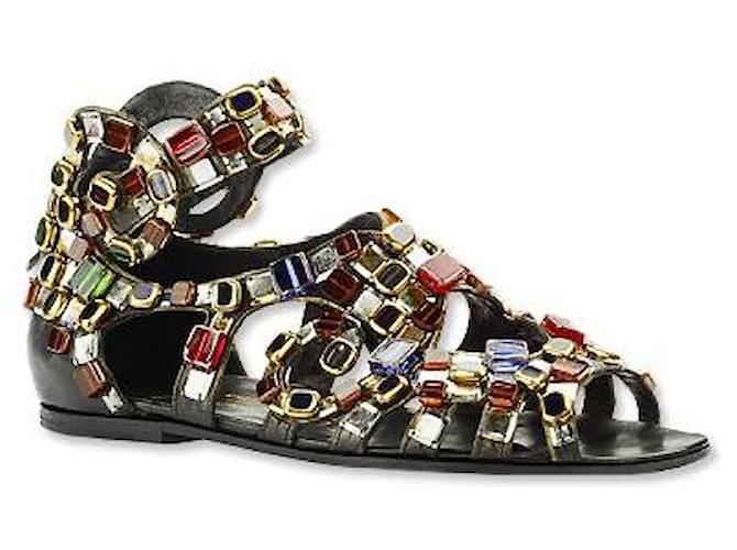 Sandales rares Chanel 11A Paris-Byzance Gladiator en pierres multicolores, taille 39 EU. Cuir Noir  ref.1326009