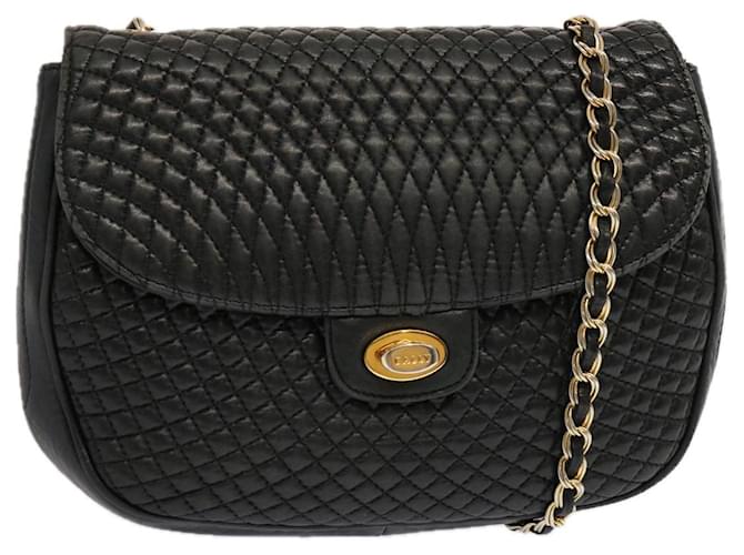 BALLY Quilted Chain Shoulder Bag Leather Black Auth mr022  ref.1326151