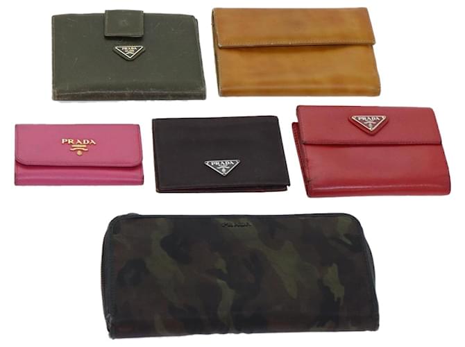 Saffiano PRADA Key Case Wallet Safiano leather 6Set Black Pink Brown Auth bs12981  ref.1326158