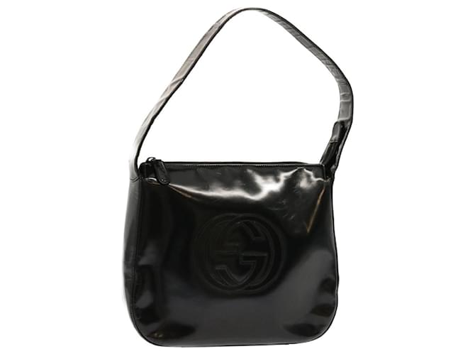 GUCCI Interlocking Shoulder Bag Patent leather Black Auth bs13216  ref.1326178