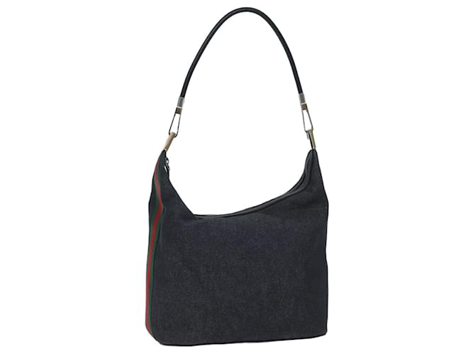 GUCCI Web Sherry Line Shoulder Bag Denim Black Red Green 01234 Auth ep3850 Cloth  ref.1326220