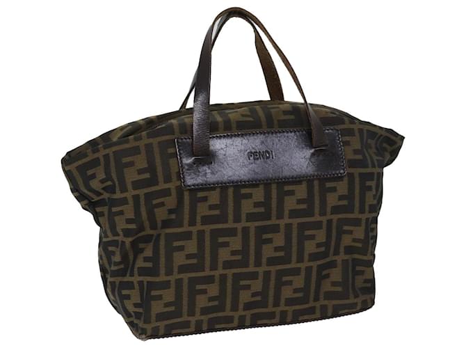 FENDI Zucca Canvas Hand Bag Brown Black Auth ep3722 Cloth  ref.1326224