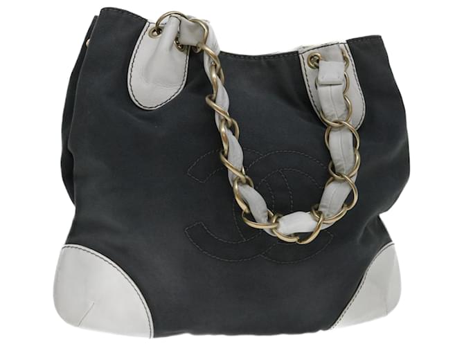 CHANEL COCO Mark Chain Tote Bag Canvas Leather Gray CC Auth yk11402 Grey Cloth  ref.1326263