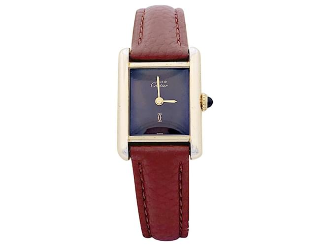 Cartier "Tank Must" silver gold-plated watch, brown lacquered dial. Leather  ref.1326267