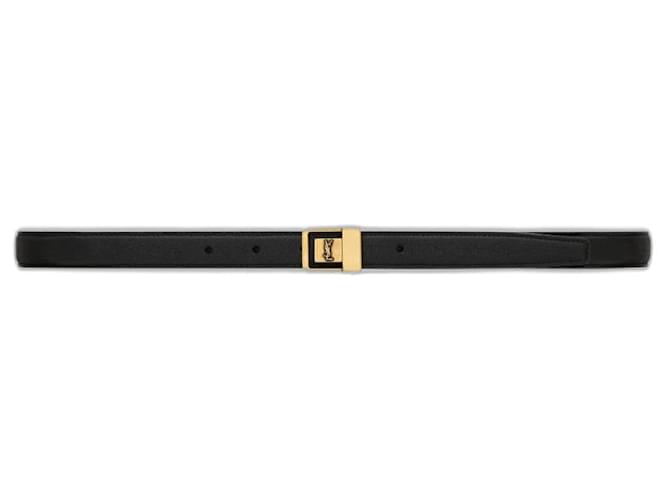 Saint Laurent THIN BELT 66 WITH HAMMERED LAMBSKIN BUCKLE Black Leather  ref.1326281