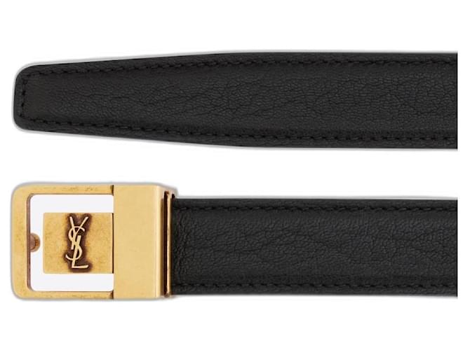Saint Laurent THIN BELT 66 WITH HAMMERED LAMBSKIN BUCKLE Black Leather  ref.1326282