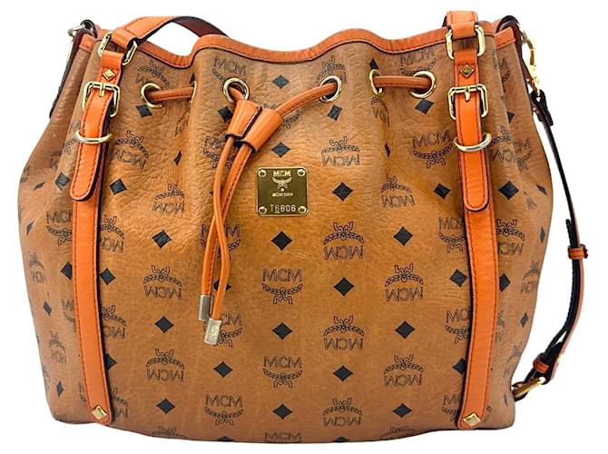MCM Drawstring Bucket Bag Cognac Orange Shoulder Bag Crossbody Bag  ref.1326283