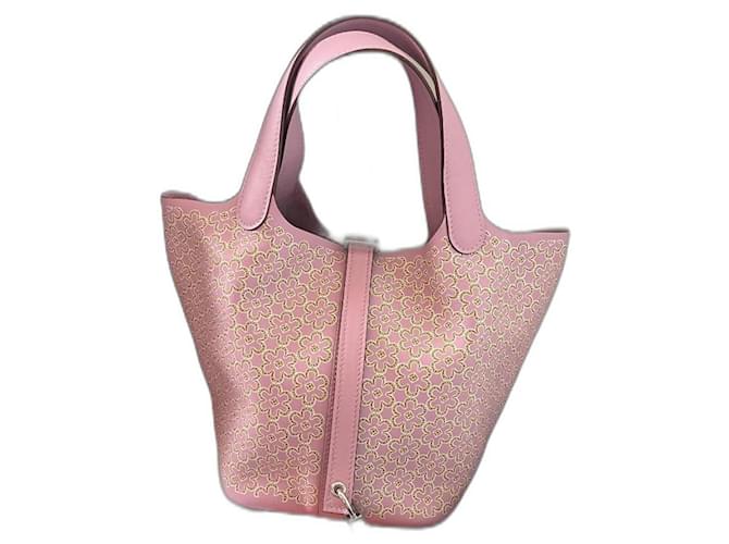 Picotin Hermès Handbags Pink Leather  ref.1326285