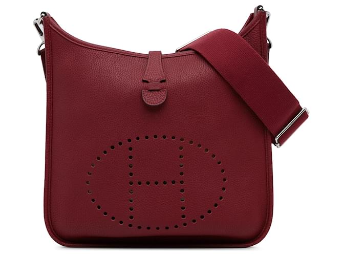 Evelyne Hermès HERMES HandbagsLeather Red  ref.1326418