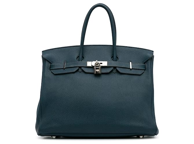 Birkin Hermès HERMES HandbagsLeather Blue  ref.1326456