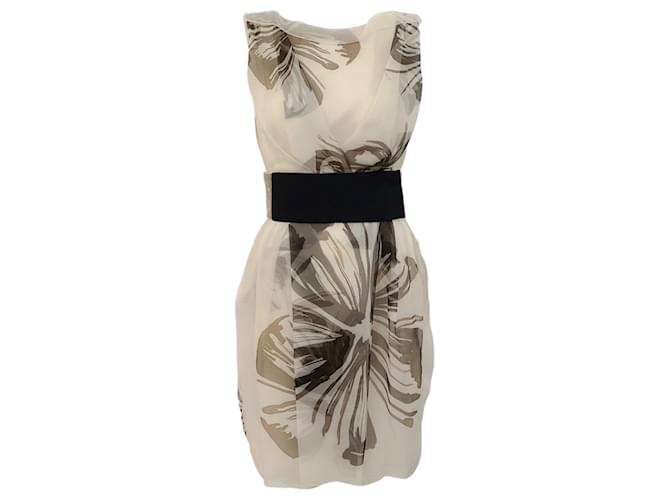 Autre Marque Vera Wang Ivory Sleeveless Silk Organza Dress with Belt Cream  ref.1326516