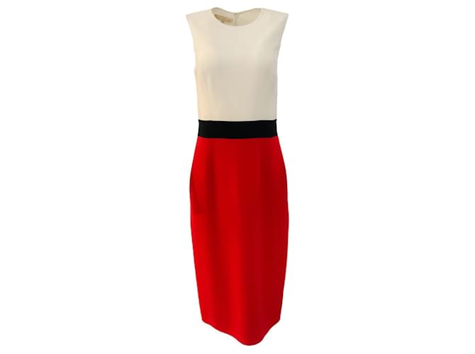 Autre Marque Michael Kors Ivory / Red Color Block Sleeveless Dress Wool  ref.1326524