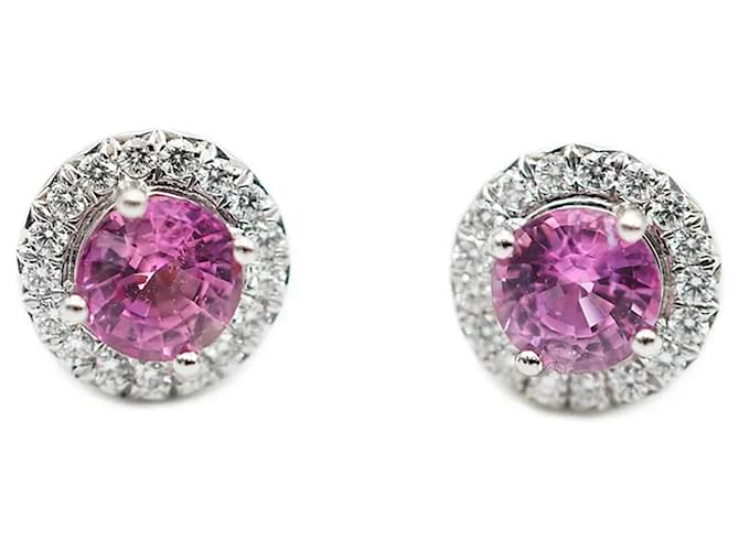 TIFFANY & CO. Boucles d'oreilles Soleste Halo saphir rose et diamant en platine  ref.1326539