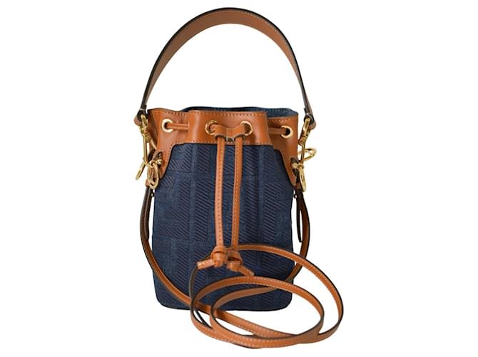 Fendi Mon Tresor Bucket Bag FF Zucca Dark Blue Denim Mini bag Crossbody bucket  ref.1326547