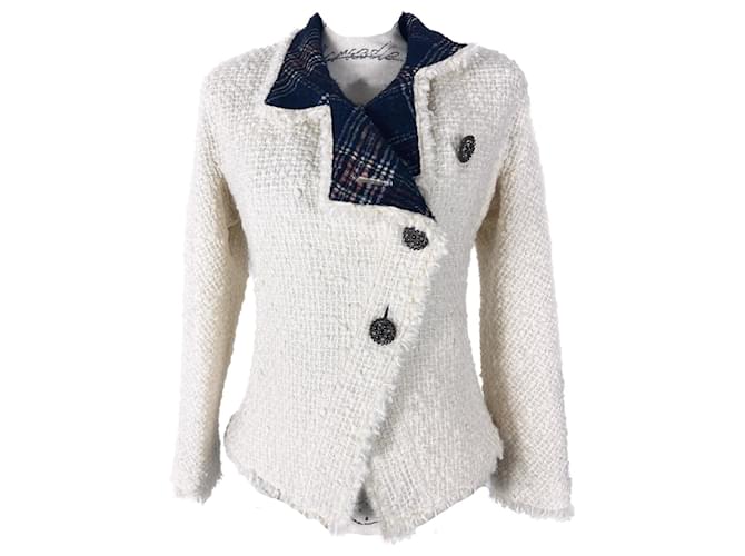Jaqueta de tweed com botões de joia CC icônicos da Chanel Paris / Edimburgo. Cru  ref.1326550