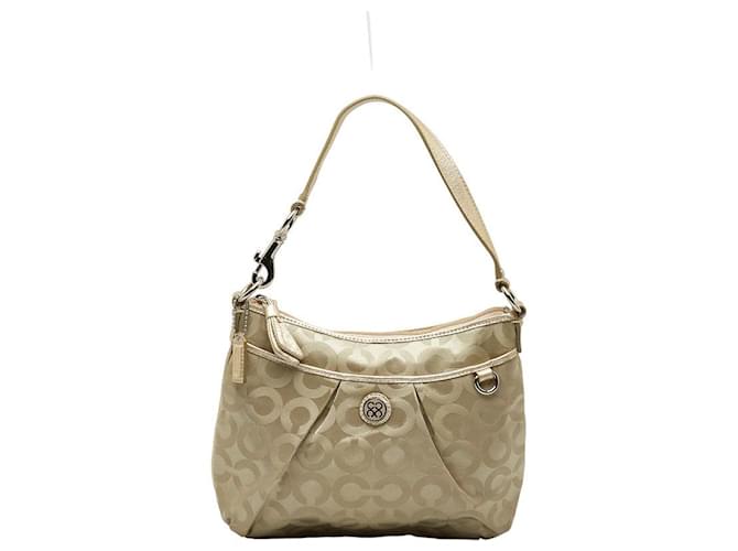 Bolsa de ombro em nylon e couro Op Art Coach 45382 em ótimo estado Bege Lona  ref.1326580