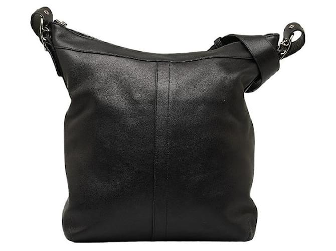 Bolsa de Ombro de Couro Coach 9177 Preto Prata em Muito Bom Estado  ref.1326592