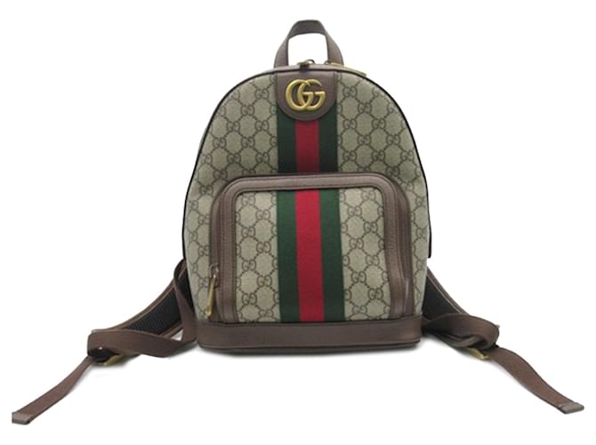 Gucci Brown Small GG Supreme Ophidia Backpack Beige Leather Cloth Pony-style calfskin Cloth  ref.1326772