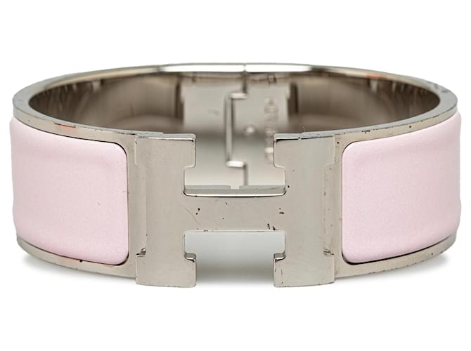 Hermès Pink Clic Clac H Bracelet Silvery Metal Enamel  ref.1326788