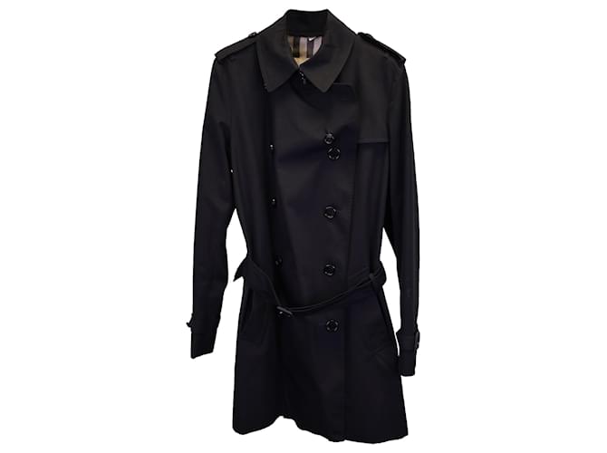 Burberry Belted Trench Coat in Black Cotton  ref.1326826