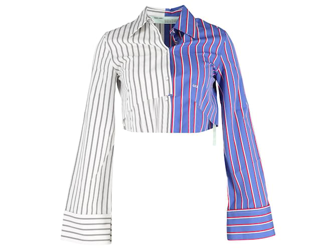 Off White C/o Virgil Abloh Striped Cropped Shirt In Multicolor Cotton Multiple colors  ref.1326834