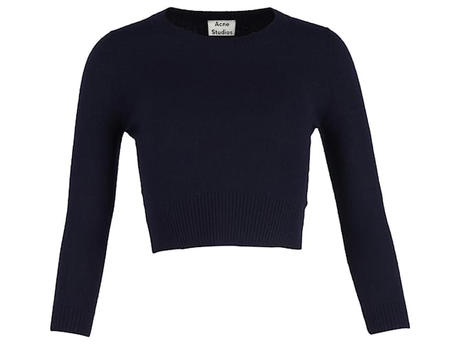 ACNE STUDIOS 3/4 Sleeve Cropped Sweater in Navy Blue Wool  ref.1326836