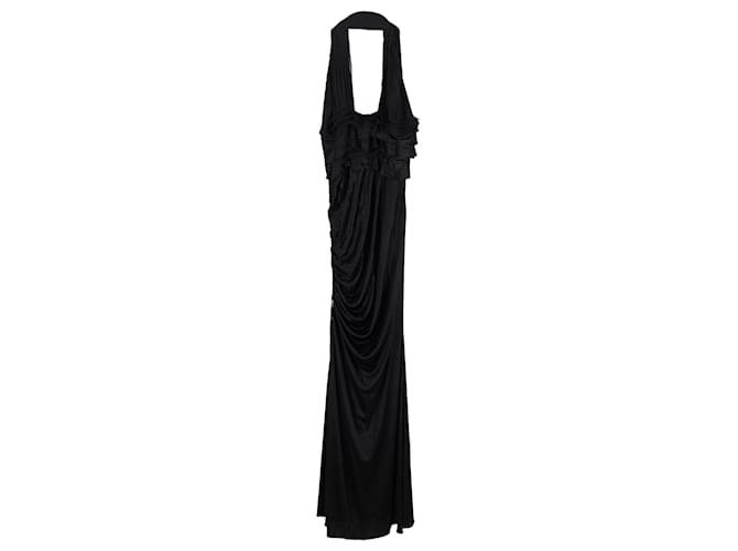 Versace Deep V-Neck Halter Evening Dress in Black Silk  ref.1326839