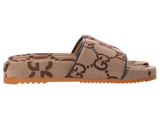 Sandálias deslizantes Gucci Maxi GG em lona bege  ref.1326851