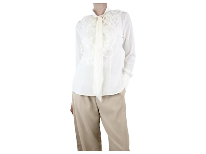 Ermanno Scervino Blouse chemise à volants en dentelle crème - taille UK 6 Soie Écru  ref.1326894