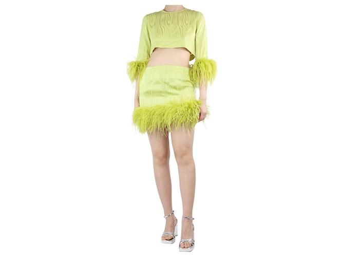 Autre Marque Green ostrich feathered crop top and mini skirt - size UK 8 Viscose  ref.1326903