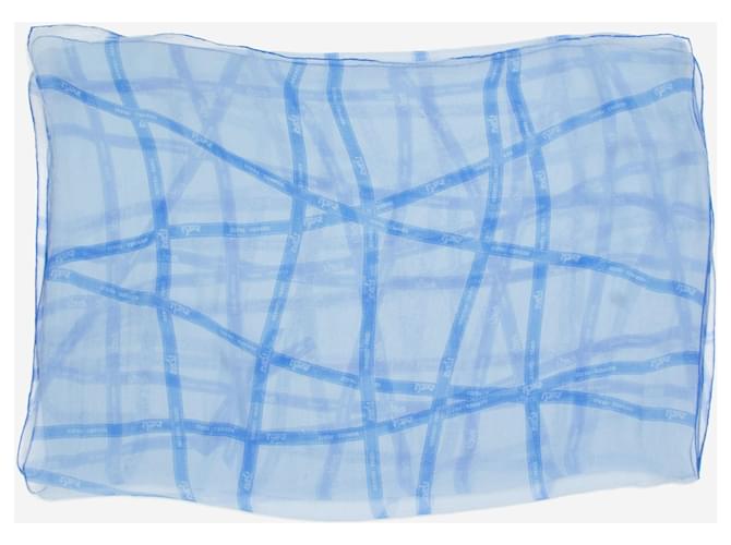 Hermès Foulard en soie transparente imprimé bleu  ref.1326910