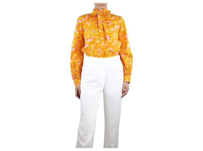 Msgm Camisa naranja con lazo y estampado floral - talla UK 8 Algodón  ref.1326914