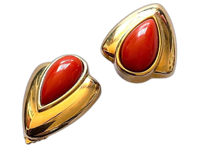Lanvin Earrings Red Golden Metal  ref.1326930