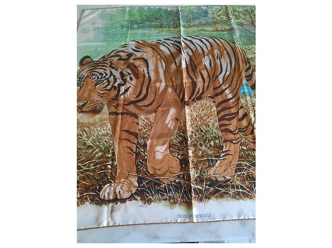 Sciarpa Hermès in seta Tigre del Bengala 90x90 Multicolore