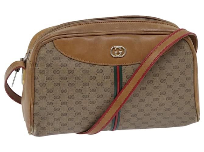 GUCCI Micro GG Canvas Web Sherry Line Shoulder Bag PVC Beige Green Auth mr007 Red  ref.1326956