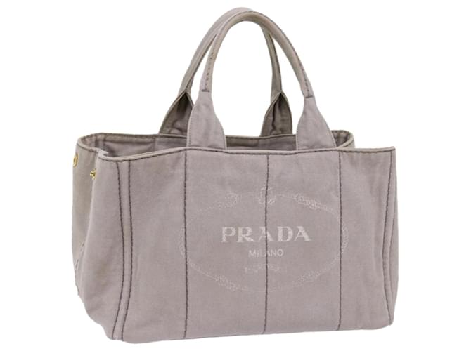 PRADA Canapa MM Hand Bag Canvas Gray Auth mr062 Grey Cloth  ref.1326960