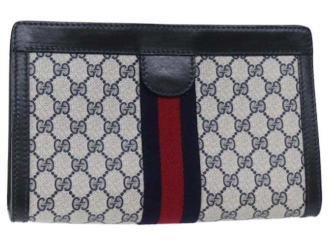 GUCCI GG Supreme Sherry Line Clutch Bag PVC Navy Red 010 378 Auth yk11431 Navy blue  ref.1326989