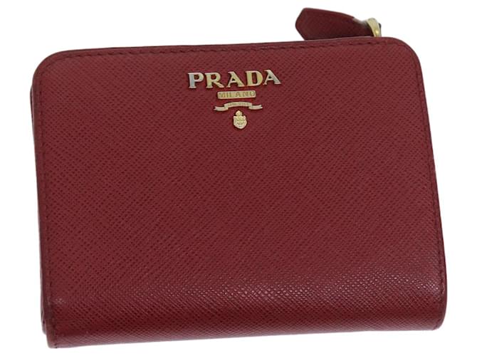 Saffiano PRADA Bifold Wallet Safiano leather Red Auth ep3880  ref.1326997