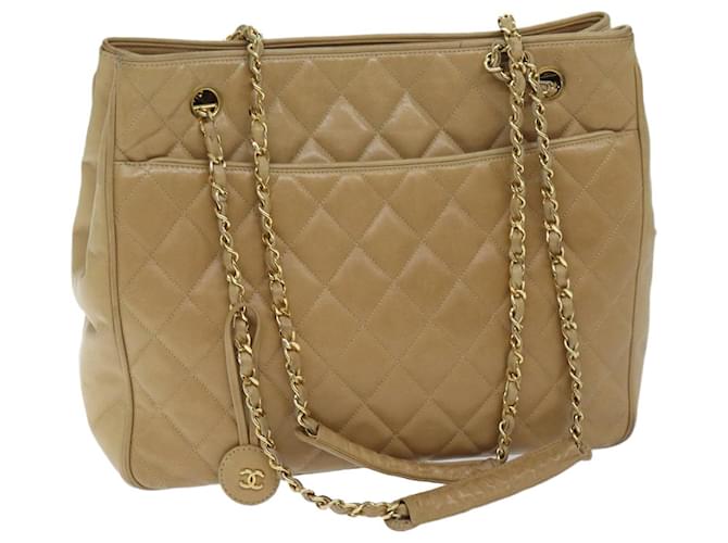 CHANEL Matelasse Chain Shoulder Bag Leather Beige CC Auth bs13359  ref.1327012