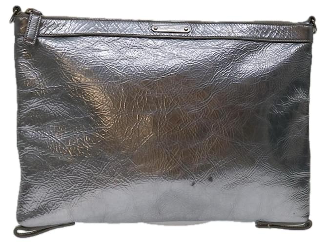 SAINT LAURENT Clutch Bag Leather Silver Auth yk11389 Silvery  ref.1327020