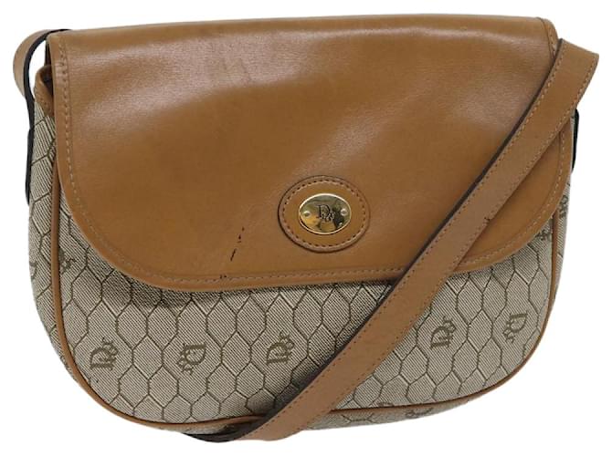 Christian Dior Honeycomb Canvas Shoulder Bag PVC Leather Beige Auth ep3713  ref.1327042