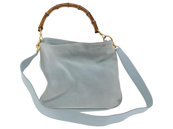 GUCCI Bamboo Shoulder Bag Suede 2way Light Blue Auth 70205  ref.1327075