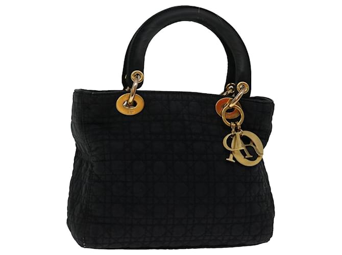 Bolsa de mão Christian Dior Lady Dior Canage Nylon Black Auth bs13356 Preto  ref.1327083