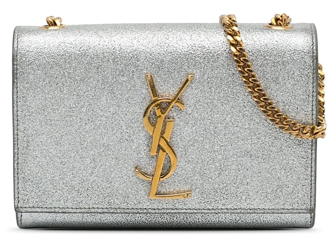 SAINT LAURENT Handbags Kate monogramme Silvery Leather  ref.1327109