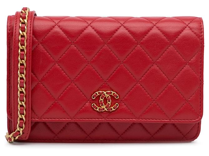 CHANEL Handbags Wallet On Chain Timeless/classique Red Leather  ref.1327179