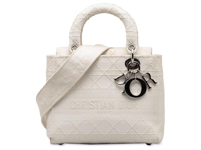 Lady Dior DIOR Bolsas Senhora Dior Branco Lona  ref.1327299