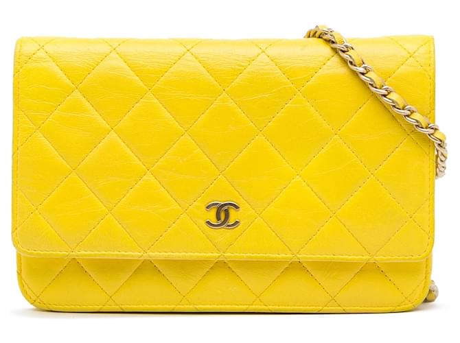 CHANEL Handbags Wallet On Chain Timeless/classique Yellow Leather  ref.1327569