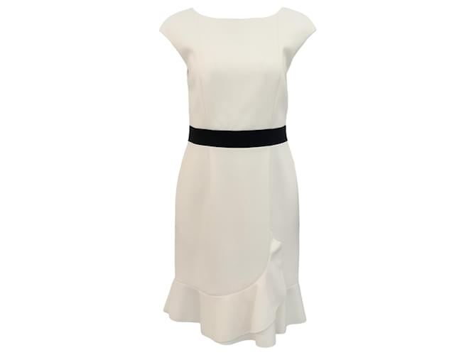 Autre Marque Paule Ka Ivory Cap Sleeve Dress with Black Waist Cream Polyester  ref.1327674