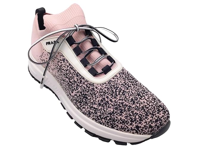 Autre Marque Prada pink / Black High Tech Fabric Knit Rubber Sole Sneakers Cloth  ref.1327676